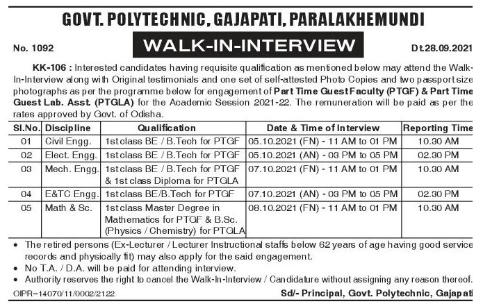 odisha-jobs-walk-in-at-govt-polytechnic-paralakhemundi-sep-2021