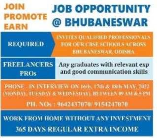 Odisha Jobs - Wanted for CBSE-Shools-Bbsr May-2022