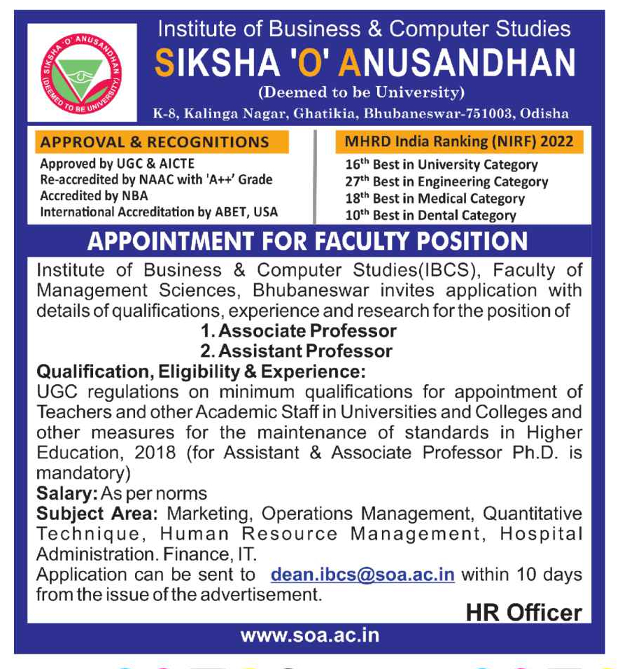 Odisha Jobs - Post-vacancy At Soa Sep-2022