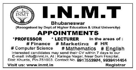  Odisha  Jobs Appointment at INMT February 2020