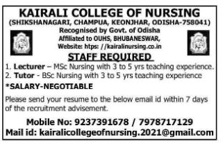 nursing jobs in odisha