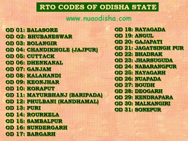 RTO Codes Of Odisha State